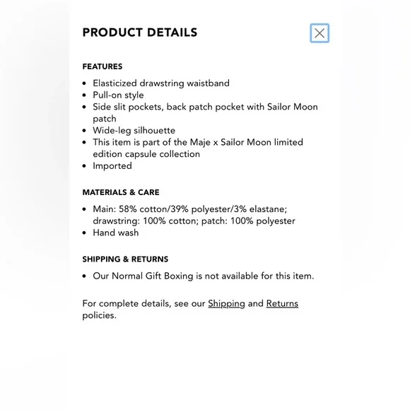 MAJE X Sailor Moon Pally Corduroy Wide Leg Pants In Roses - Picture 11 of 16